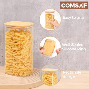 ComSaf 54oz Rectangle Glass Storage Containers with Lids, Glass Jars with Bamboo Lids, Clear Food Storage Jar, Sugar Coffee Containers, Pantry Storage Container for Pasta Rice Flour Oats Nuts Tea