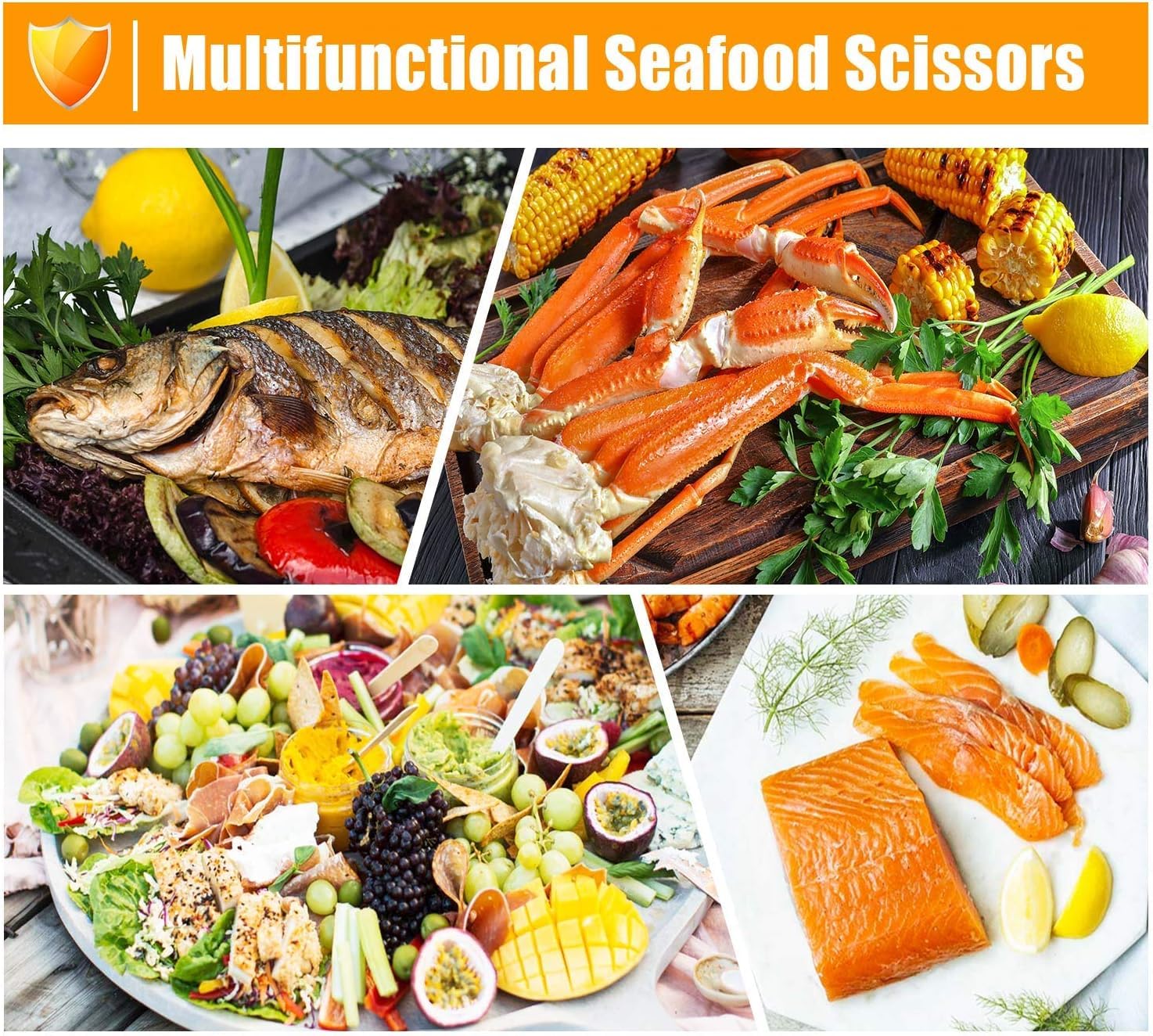 Kitchen Seafood Scissors for Crab Legs, 4 Pack Crab Leg Scissors Lobster Shell Cracker, Lobster Shrimp Crayfish Crawfish Scissors Fish Scissors, Seafood Crab Legs Crackers and Tools