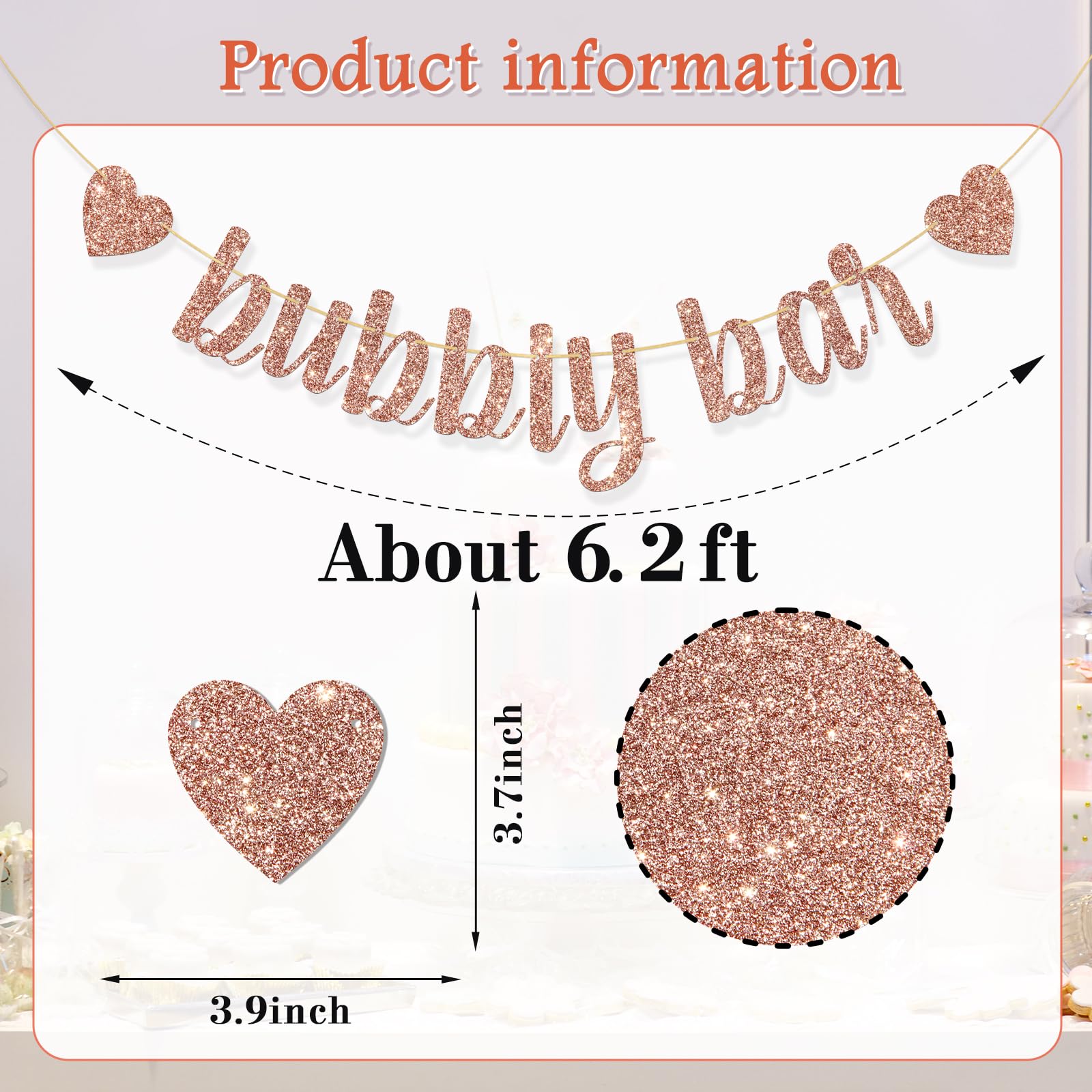 Bubbly Bar Banner, Birthday Wedding Engagement Bridal Shower Bachelorette Champagne Drinks Party Bunting Decorations Supplies Rose Gold Glitter