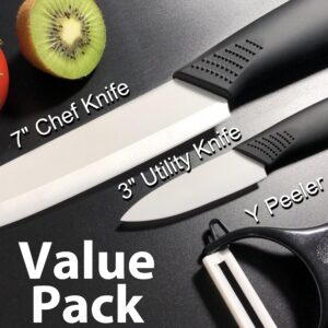 Ceramic Knife and Peeler Set - Ceramic Knives Set for Kitchen - Ceramic Peeler 3" Utility Knife 7" Chef Knife with Sheath Cover