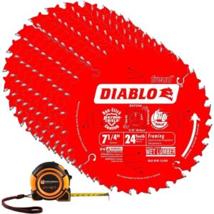 diablo d0724a 7 1/4" circular saw blade, 24 tooth framing saw blade 10 pack, tape measure included