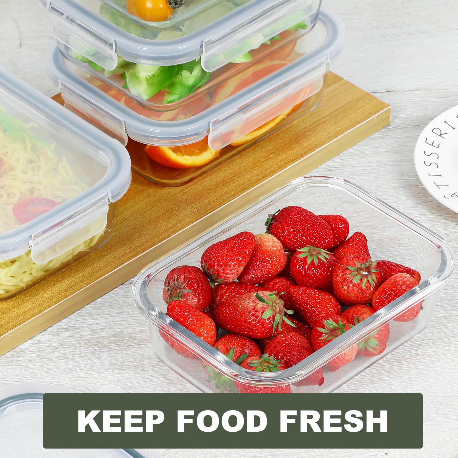 BAYZZ 35 Oz Glass Meal Prep Containers, 5 Packs Glass Food Storage Containers, Airtight Lunch Bento Boxes with Lids - Microwave, Oven, Freezer Safe