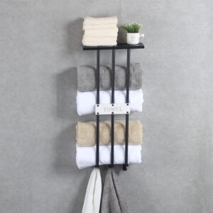 Bathroom Towel Storage Rack,Towel Racks for Bathroom Wall Mounted 30 inch with Shelf Can Holds 6 Large Towels, Wall Towel Rack for Rolled Towels, Black