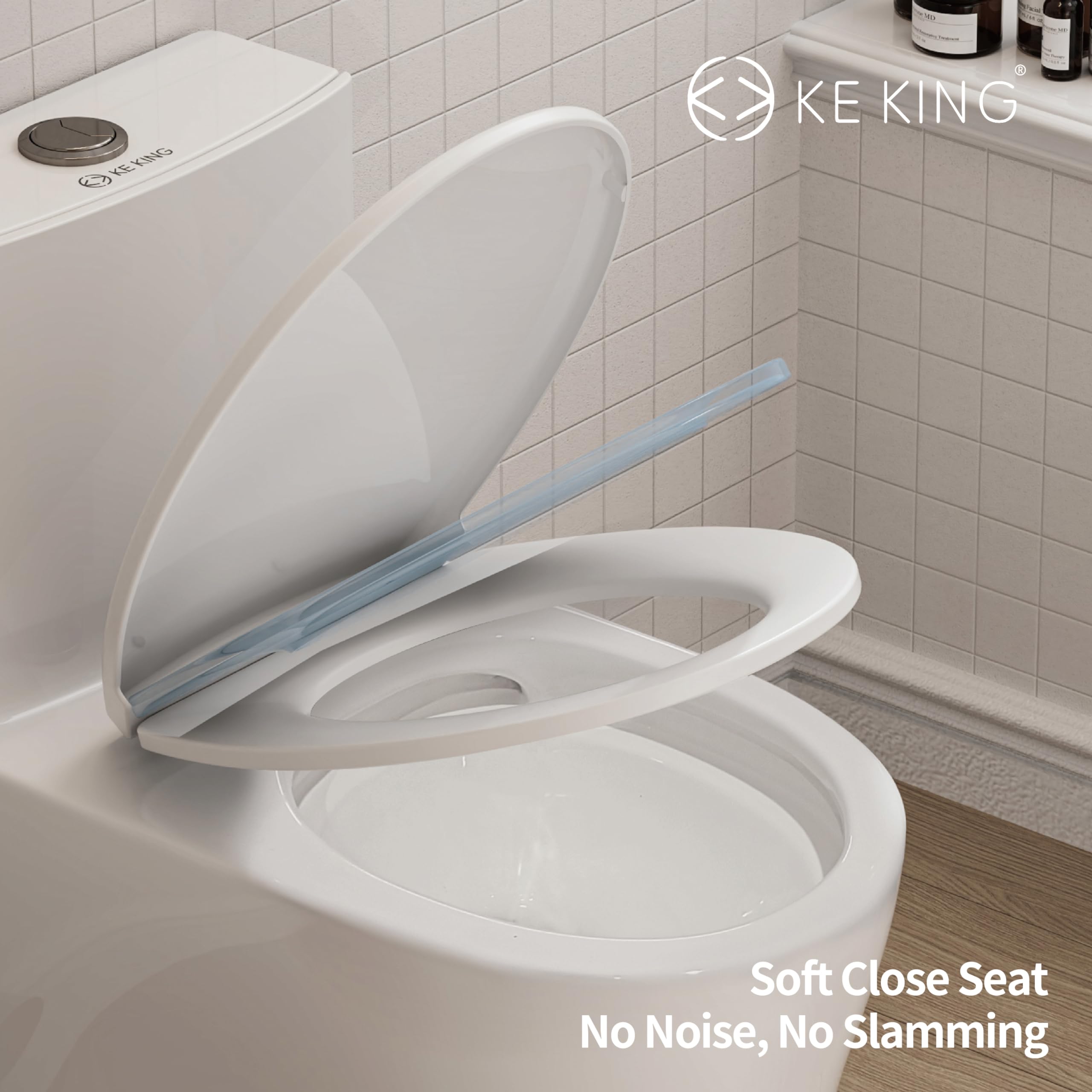 KE KING Compact One Piece Toilet, Quiet Dual & Powerful Flush Modern Toilet for Small Bathroom, Space Saving Toilet with Soft Close Toilet Seat, 12'' Rough-In Toilet