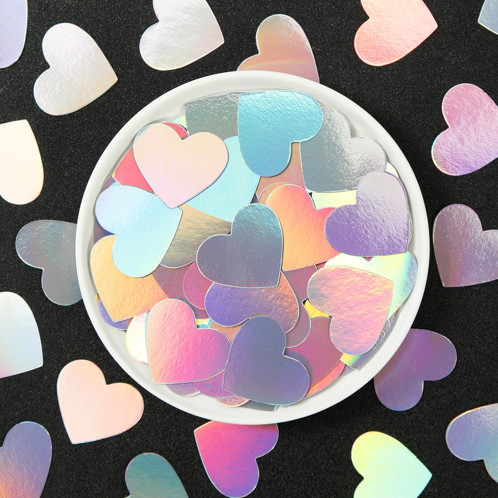 Iridescent-Disco Valentines-Day Party-Decorations Heart Confetti - 300pcs Wedding Birthday Dining Table Centerpiece,Bachelorette Baby Bridal Shower Engagement Holographic Decor Lasting Surprise