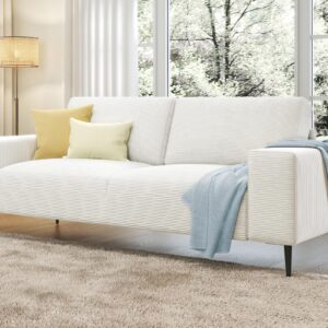 AMERLIFE 89 inch Sofa, Oversized Sofa-Modern Sofa Couch in Corduroy, 3 Seater Sofa for Living Room, White Deep Seat Sofa