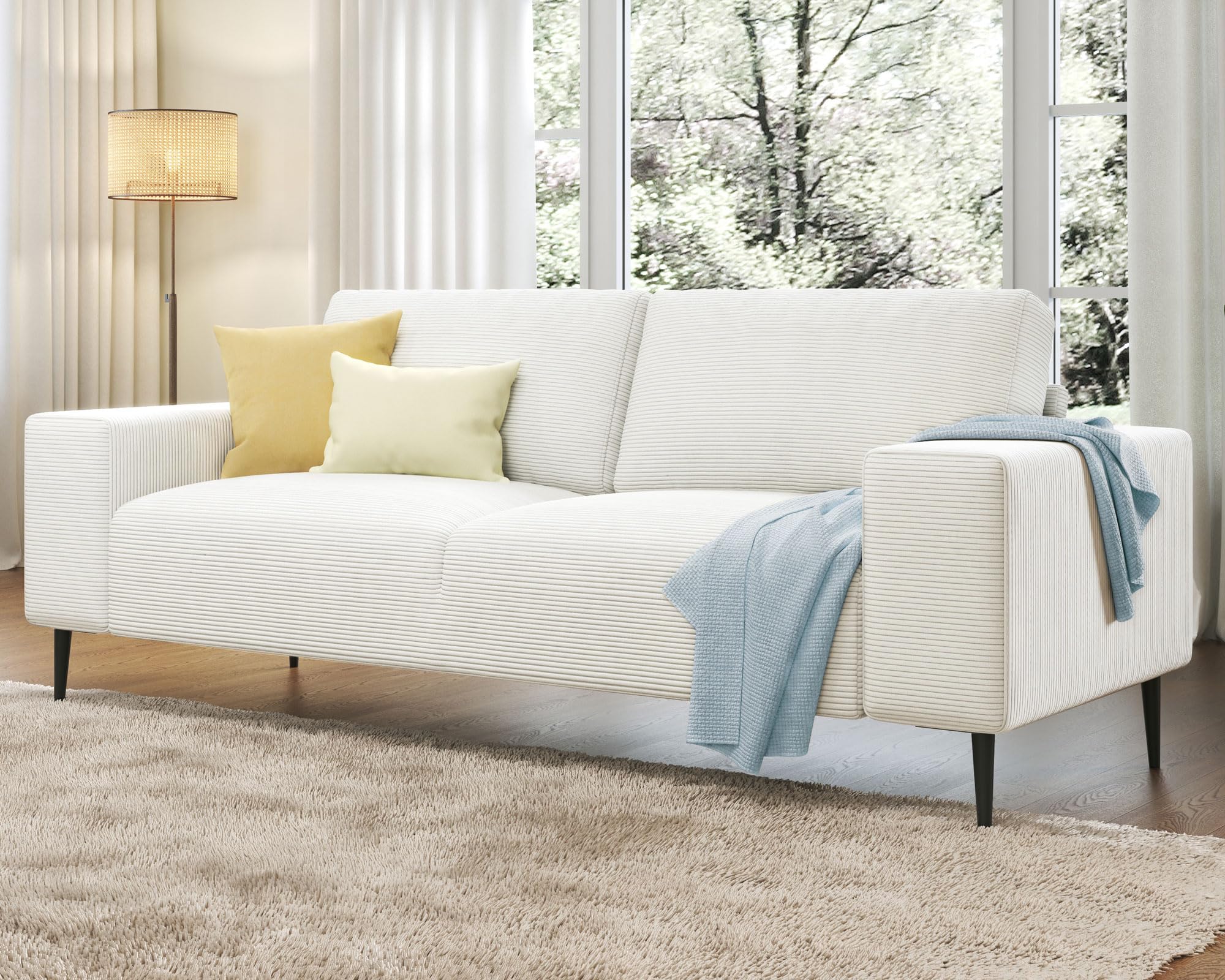 AMERLIFE 89 inch Sofa, Oversized Sofa-Modern Sofa Couch in Corduroy, 3 Seater Sofa for Living Room, White Deep Seat Sofa