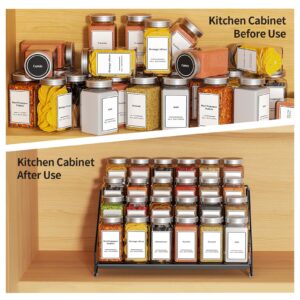 BOIVSHI 4 Tier Spice Rack for Cabinet, Spice Rack Organizer, Depth Adjustable Spice Holder for Countertop, Cupboard, Pantry, Seasoning Shelf, Metal, Black (1 Pack)