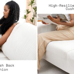 AMERLIFE 89 inch Sofa, Oversized Sofa-Modern Sofa Couch in Corduroy, 3 Seater Sofa for Living Room, White Deep Seat Sofa