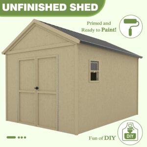 Yardenaler 12x8.7 FT Wood Outdoor Storage Shed, DIY Garden Tool Shed Kit with Waterproof Metal Roof, Lockable Door and Vents, Backyard and Patio, Natural