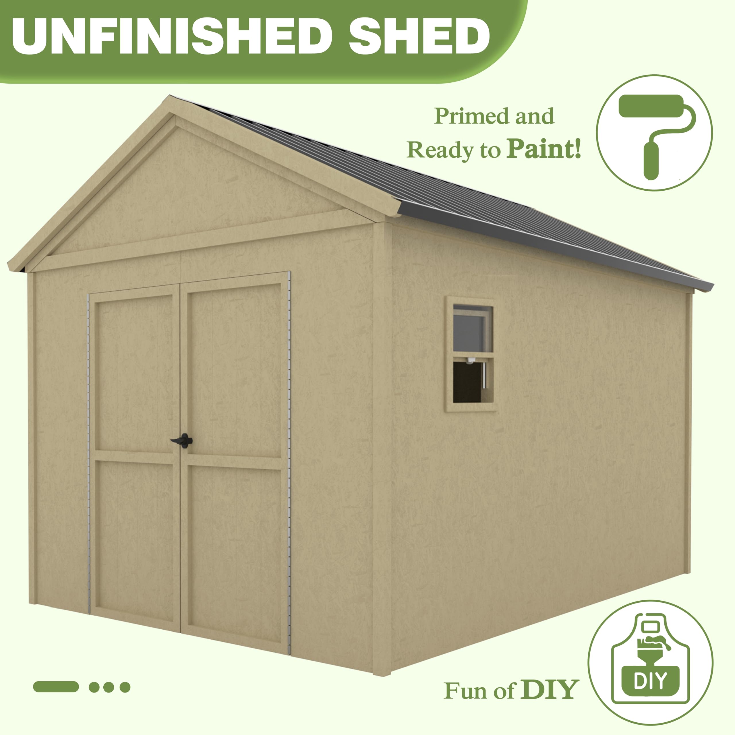 Yardenaler 12x8.7 FT Wood Outdoor Storage Shed, DIY Garden Tool Shed Kit with Waterproof Metal Roof, Lockable Door and Vents, Backyard and Patio, Natural