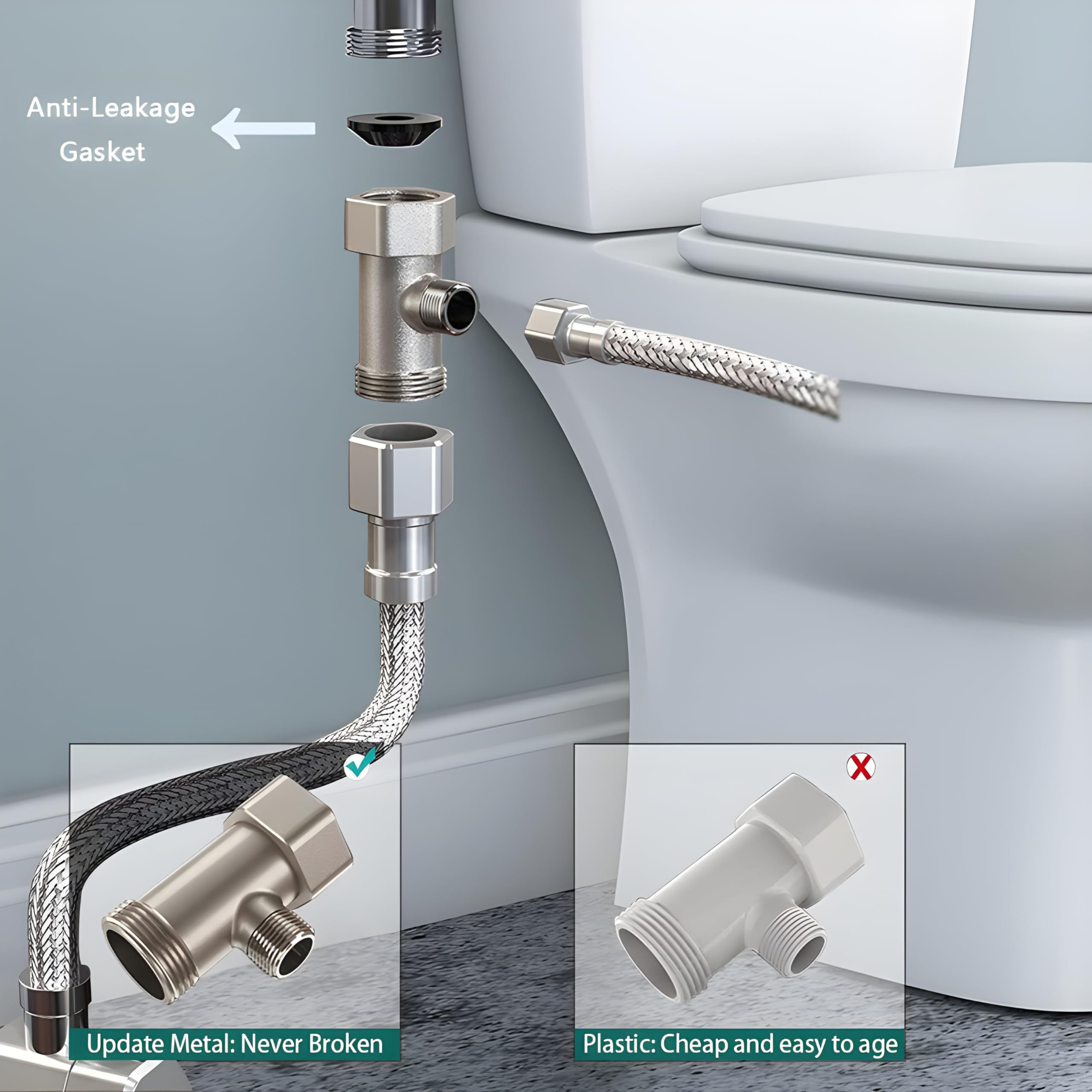 YBYOAD Slimline bidet, non-electrical double nozzle (Rear and Feminine Wash) for clean water, bidet attachment for toilet seat, warm water hot/cold, adjustable water pressure