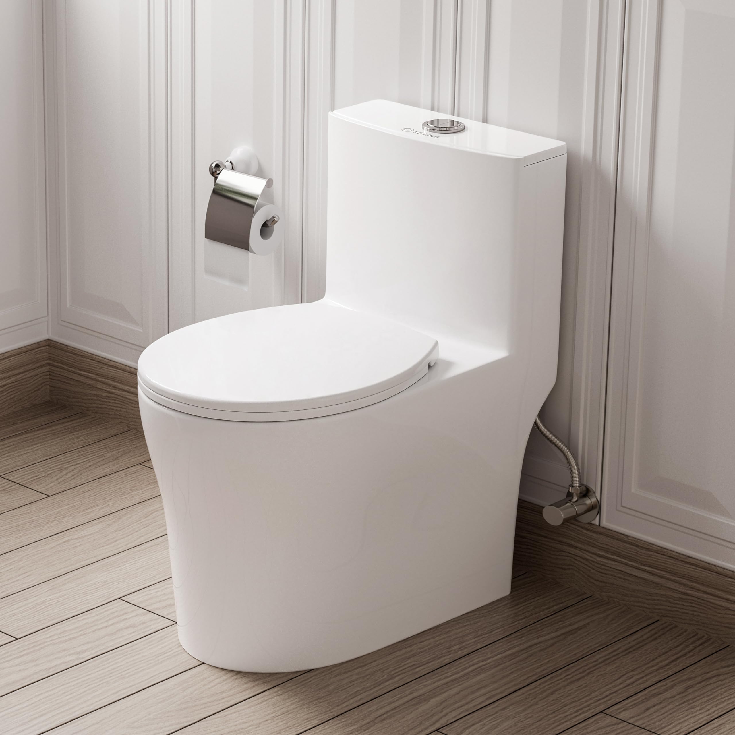 KE KING Compact One Piece Toilet, Quiet Dual & Powerful Flush Modern Toilet for Small Bathroom, Space Saving Toilet with Soft Close Toilet Seat, 12'' Rough-In Toilet