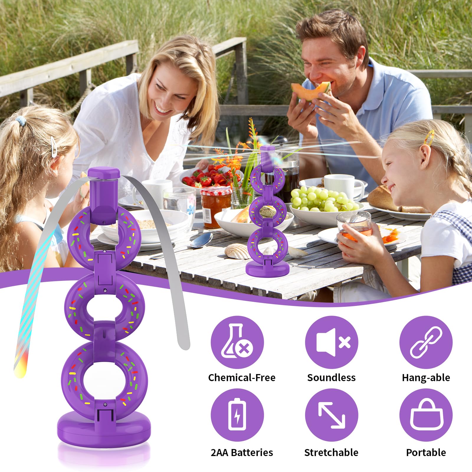 Fly Fan for Tables Fly Fan for Food Keep Flies Away Fly Repellent Fans Outdoor Patio Fly Traps for Outdoor Bug Fans with Holographic Blades (Purple, 3Packs)