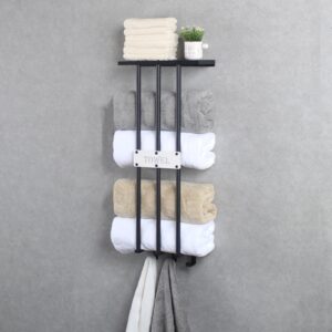 Bathroom Towel Storage Rack,Towel Racks for Bathroom Wall Mounted 30 inch with Shelf Can Holds 6 Large Towels, Wall Towel Rack for Rolled Towels, Black