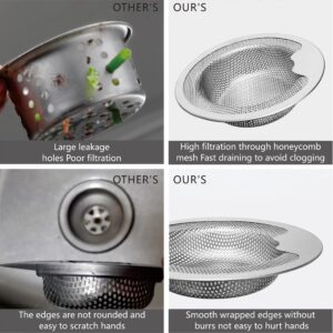 JATYP 2 Pack Kitchen Sink Strainer Stainless Steel with Upgraded Handle, Strainer for Most Sink Strainer Kitchen Drain,Anti-Clogging Drain Basket Collector