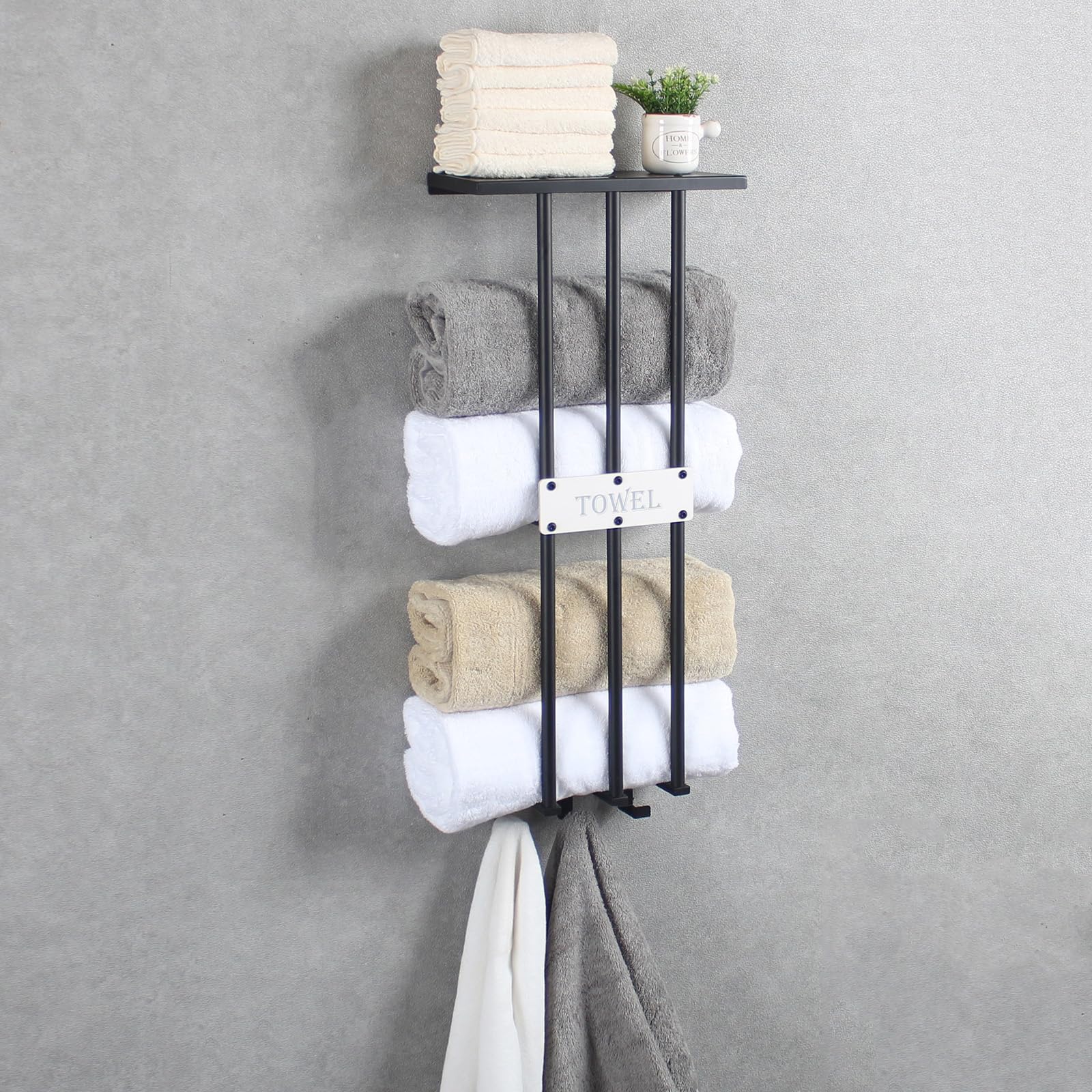 Bathroom Towel Storage Rack,Towel Racks for Bathroom Wall Mounted 30 inch with Shelf Can Holds 6 Large Towels, Wall Towel Rack for Rolled Towels, Black