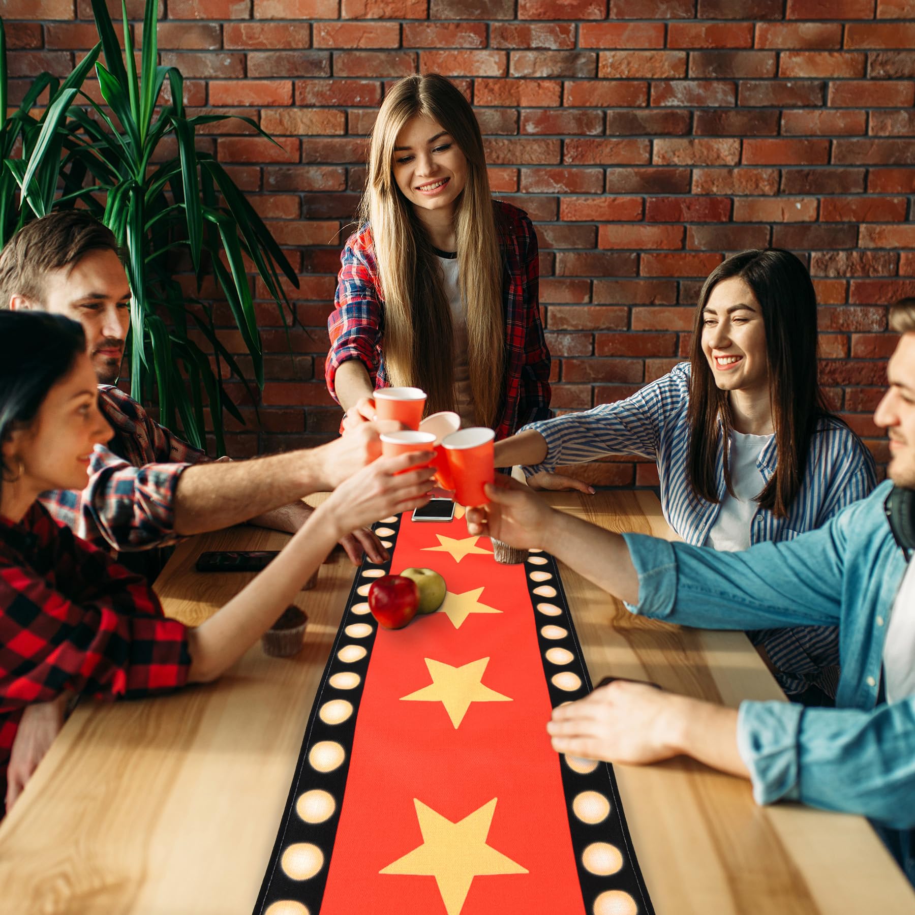 2 Pcs 13 x 72 Inch Movie Night Table Runner Red Movie Theme with Gold Star Design Movie Night Red Carpet Decoration for Movie Night Birthday Party Supplies（red）