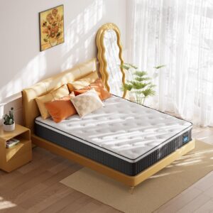 Queen Mattress,10 Inch Queen Size Mattresses, Hybrid Mattress in a Box with Memory Foam and Independent Spring, Soft and Comfortable, Pressure Relief, Cool and Breathable, CertiPUR-US, Medium Firm