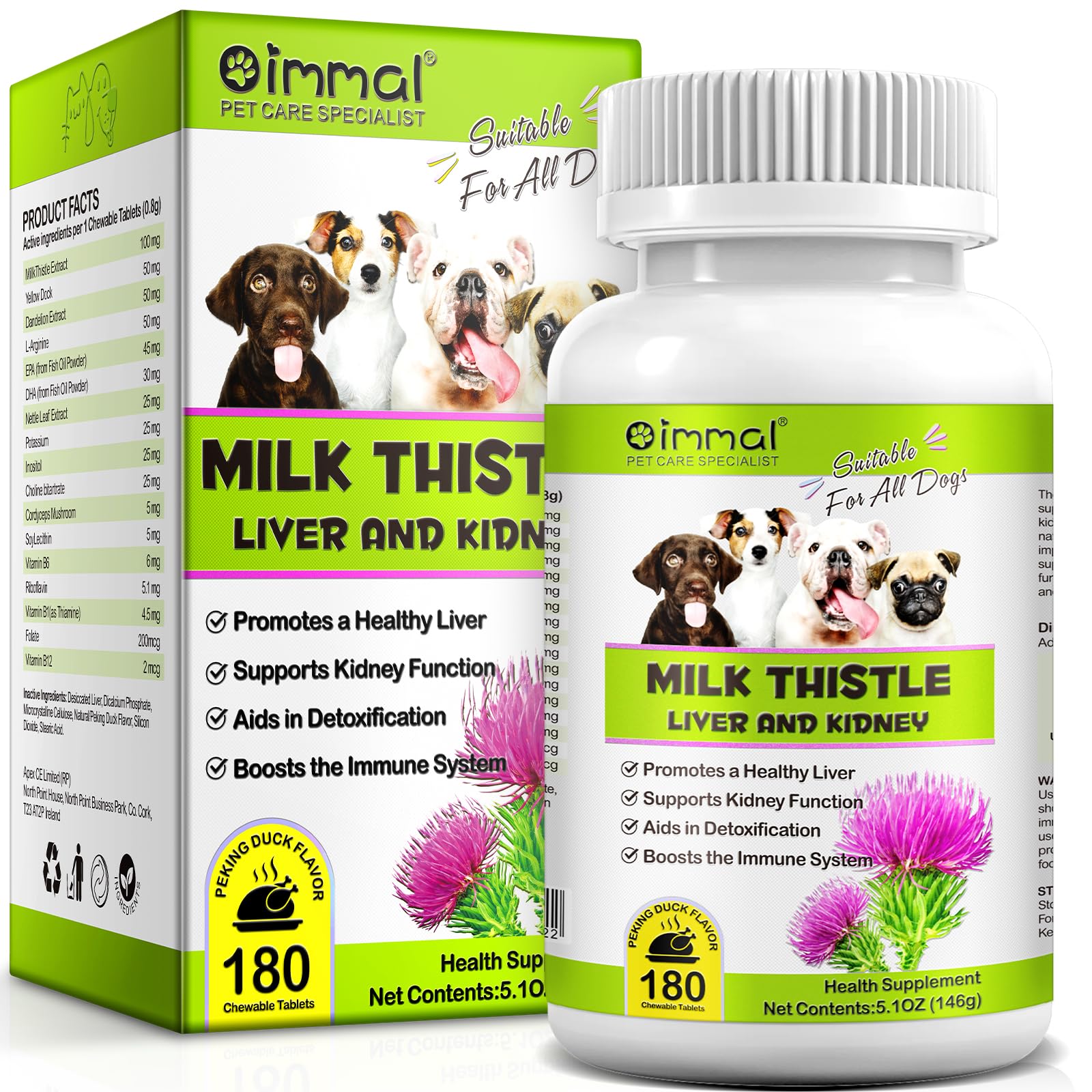 Milk Thistle for Dogs - Milk Thistle Supplement Tablets with EPA & DHA for Dogs Supports Liver Health and Kidney Function, Boosts Immune System, Dog Herbal Supplement Treats - 180 Chewable Tablets