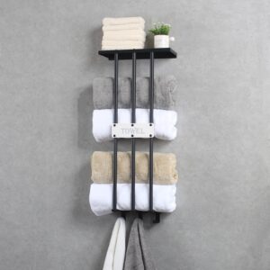 Bathroom Towel Storage Rack,Towel Racks for Bathroom Wall Mounted 30 inch with Shelf Can Holds 6 Large Towels, Wall Towel Rack for Rolled Towels, Black