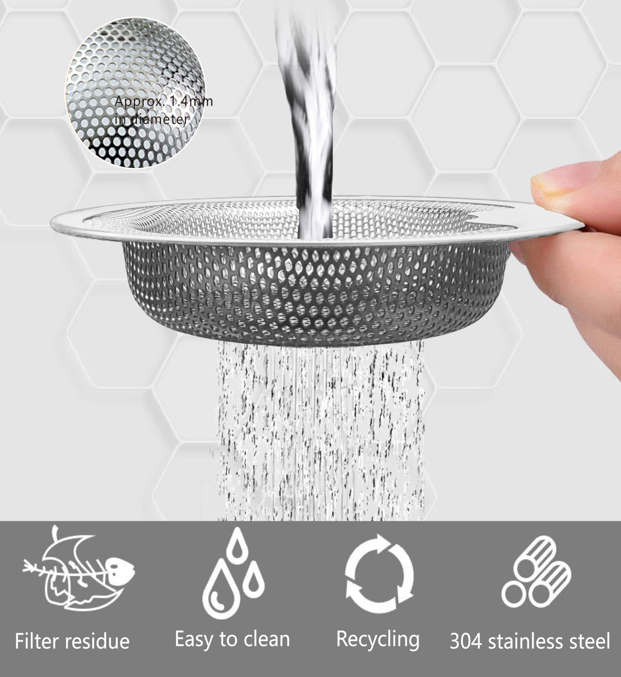 JATYP 2 Pack Kitchen Sink Strainer Stainless Steel with Upgraded Handle, Strainer for Most Sink Strainer Kitchen Drain,Anti-Clogging Drain Basket Collector