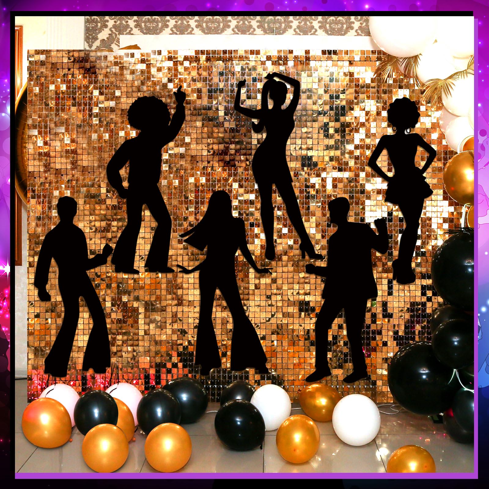 Motiskyy 12 Pcs Disco Dance Silhouettes Cutouts Large Retro Removable PVC Wall Decal Self Adhesive Party Decorations Waterproof Silhouettes PVC Wallpaper (35.43 Inch)