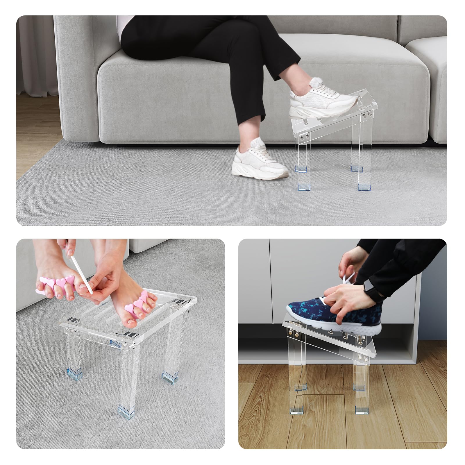 Sumerflos Acrylic Shower Stool for Shaving Legs - Clear Bathroom Shower Foot Rest, Non-Slip Foot Step Stool for Inside Shower & Pedicure for Small Shower Spaces Waterproof Sturdy