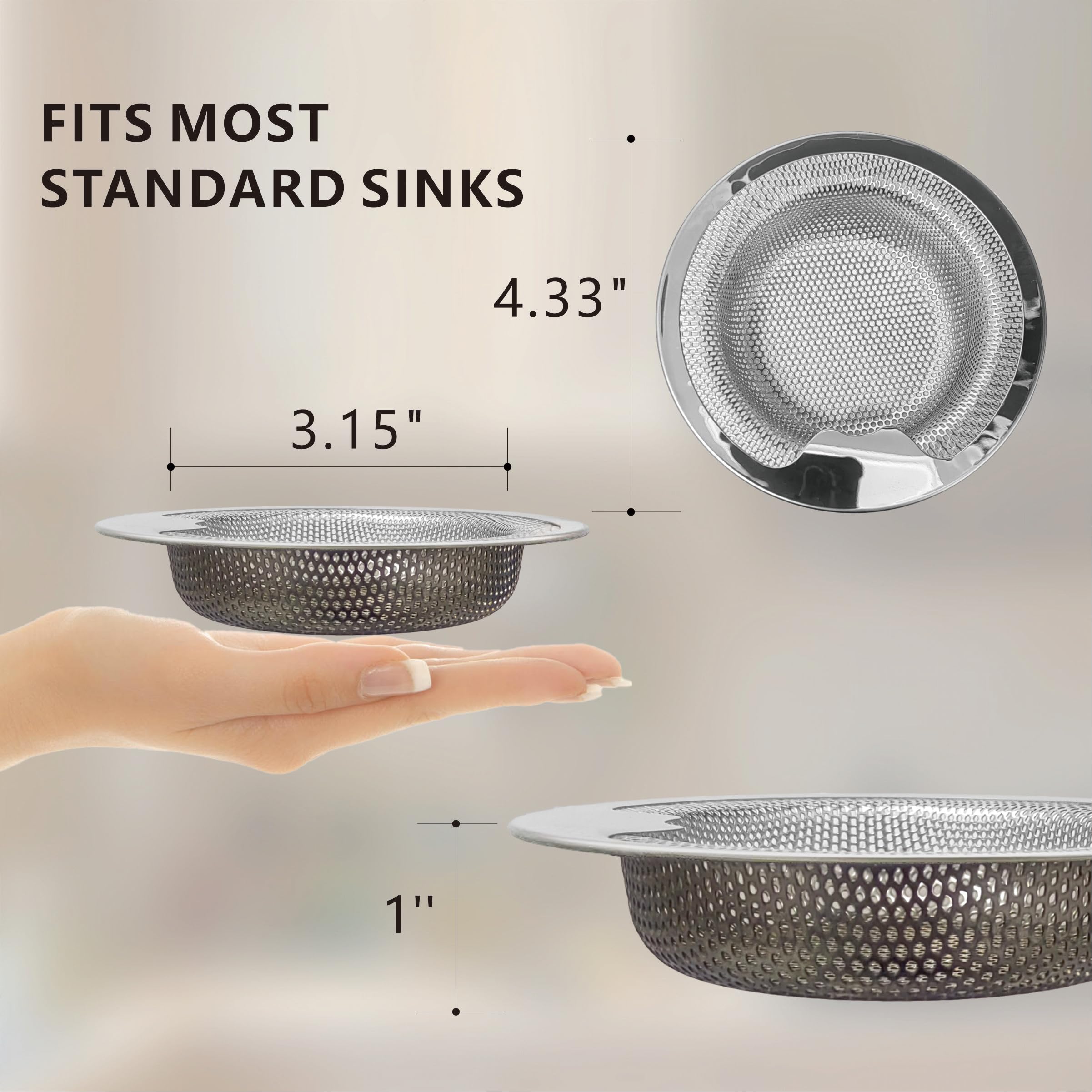 JATYP 2 Pack Kitchen Sink Strainer Stainless Steel with Upgraded Handle, Strainer for Most Sink Strainer Kitchen Drain,Anti-Clogging Drain Basket Collector