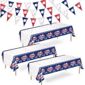 4 pcs baseball party decorations kit with 3pcs baseball theme tablecloth and 1pc baseball banner, baseball party supplies for kid and baseball fans sports theme, birthday decor