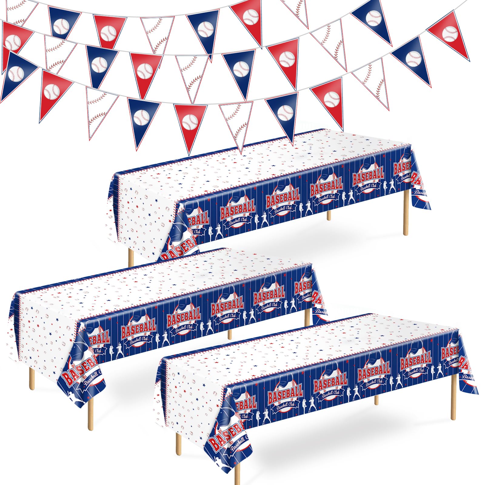 4 Pcs Baseball Party Decorations kit with 3pcs Baseball Theme Tablecloth and 1pc Baseball Banner, Baseball Party Supplies for Kid and Baseball Fans Sports Theme, Birthday Decor