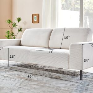 AMERLIFE 89 inch Sofa, Oversized Sofa-Modern Sofa Couch in Corduroy, 3 Seater Sofa for Living Room, White Deep Seat Sofa