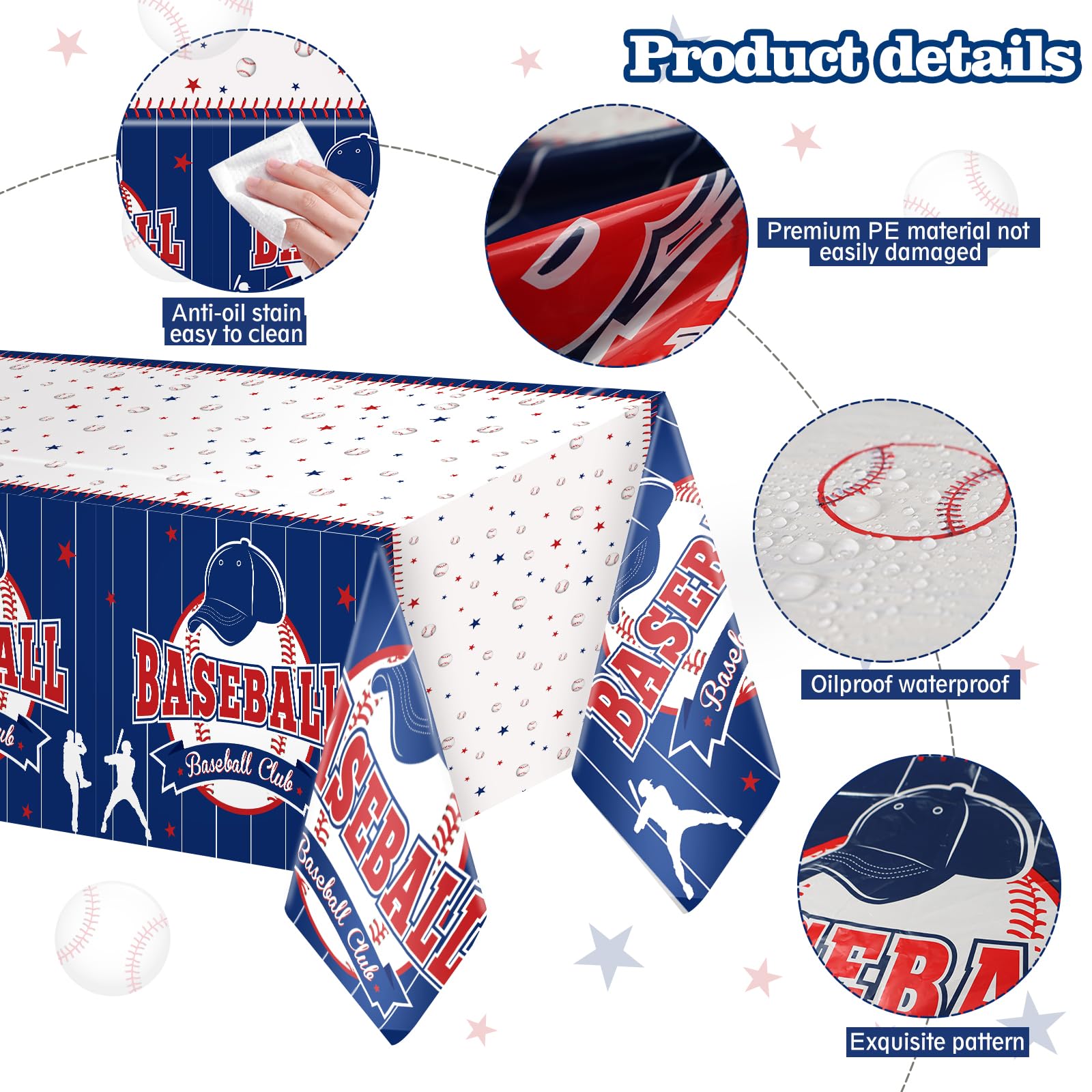 4 Pcs Baseball Party Decorations kit with 3pcs Baseball Theme Tablecloth and 1pc Baseball Banner, Baseball Party Supplies for Kid and Baseball Fans Sports Theme, Birthday Decor