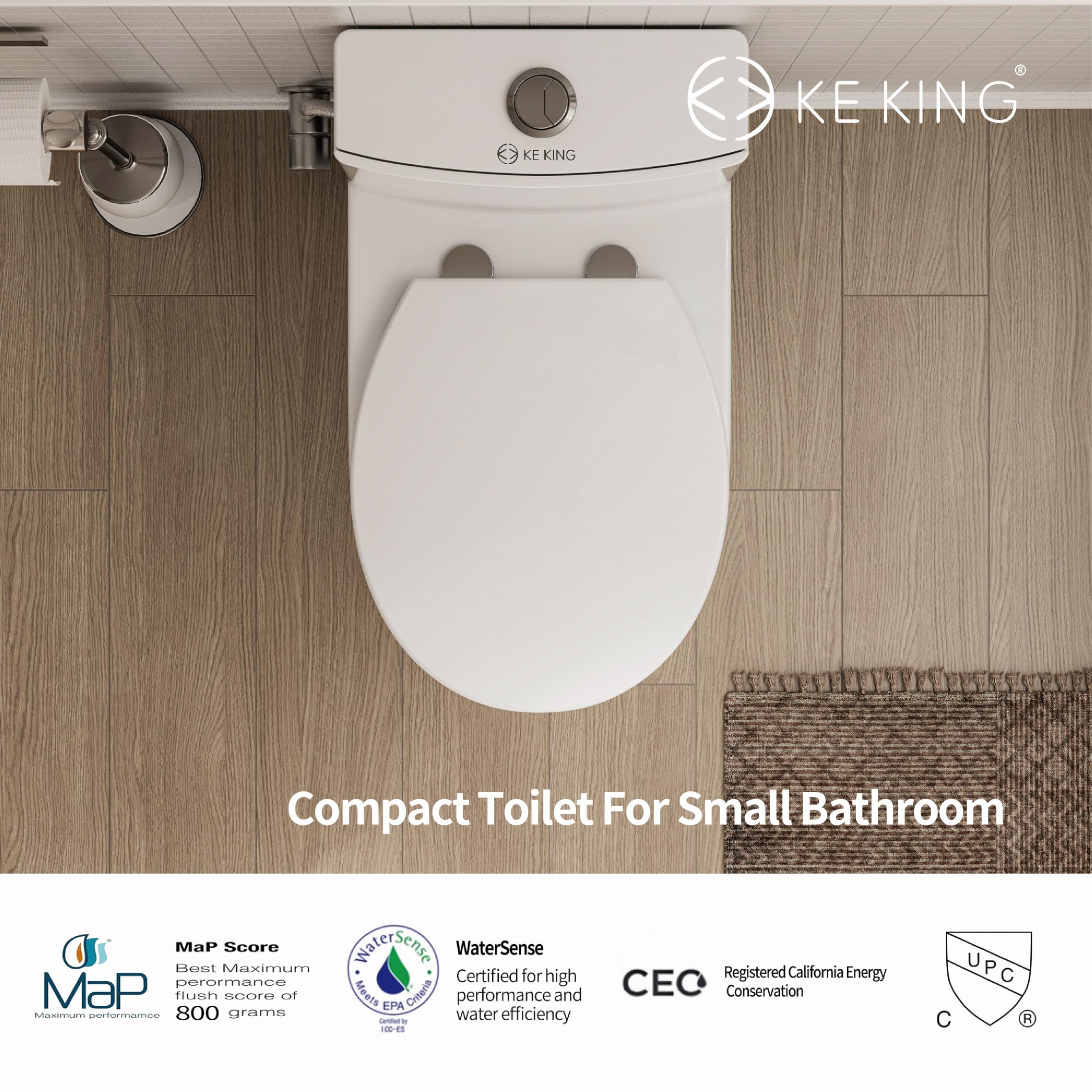 KE KING Compact One Piece Toilet, Quiet Dual & Powerful Flush Modern Toilet for Small Bathroom, Space Saving Toilet with Soft Close Toilet Seat, 12'' Rough-In Toilet