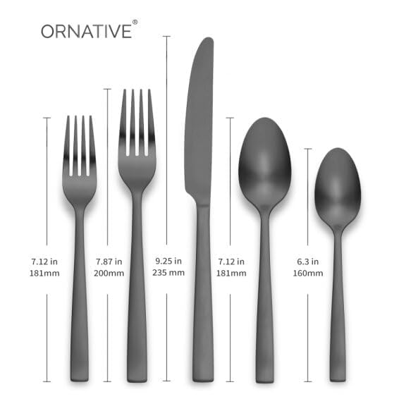 ORNATIVE - Iola Flatware Set with Service for 4, Set Includes Knives, Forks & Spoons for Home, Kitchen & Restaurant, 18/0 Stainless Steel Material & Dishwasher Safe - 20 Pieces, Matte Black