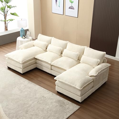 Oversized Modular Sectional Sofa with Chaise Lounge, 110.63" Chenille Upholstered Cloud Couches for Living Room, U Shaped Large Overstuffed Sofa&Couches with Thicked Cushion for Apartment Office