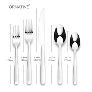 ORNATIVE - Eloise Flatware Set with Service for 8, Silverware Set Includes Knives, Forks & Spoons for Home, Kitchen & Restaurant, 18/0 Stainless Steel & Dishwasher Safe - 45 Pieces, Silver