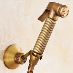 Antique Bronze Bidet Toilet Seat Sprayer Gun Hygienic Shower Set Bidet Faucet with Brass Shower Holder Carved Triangle (Color : D) (E)