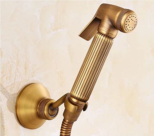 Antique Bronze Bidet Toilet Seat Sprayer Gun Hygienic Shower Set Bidet Faucet with Brass Shower Holder Carved Triangle (Color : D) (E)