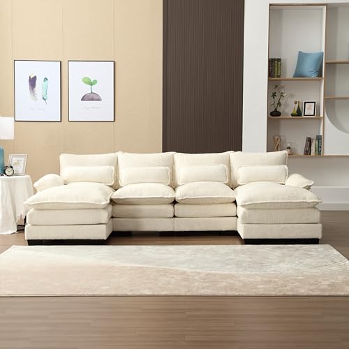 Oversized Modular Sectional Sofa with Chaise Lounge, 110.63" Chenille Upholstered Cloud Couches for Living Room, U Shaped Large Overstuffed Sofa&Couches with Thicked Cushion for Apartment Office