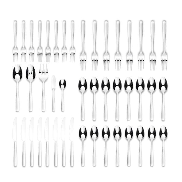 ORNATIVE - Eloise Flatware Set with Service for 8, Silverware Set Includes Knives, Forks & Spoons for Home, Kitchen & Restaurant, 18/0 Stainless Steel & Dishwasher Safe - 45 Pieces, Silver