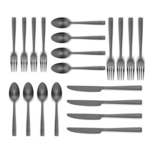 ORNATIVE - Iola Flatware Set with Service for 4, Set Includes Knives, Forks & Spoons for Home, Kitchen & Restaurant, 18/0 Stainless Steel Material & Dishwasher Safe - 20 Pieces, Matte Black