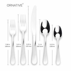 ORNATIVE - Noa Flatware Set with Service for 8, Silverware Set Includes Knives, Forks & Spoons for Home, Kitchen & Restaurant, 18/0 Stainless Steel & Dishwasher Safe - 45 Pieces, Mirror