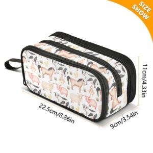 Pencil Case Big Capacity for Girl Boy Cute Pig Cow Rooster White Student Pencil bag Farm Animals Pen Pouch Large Stationery 3 Compartments Zippers Organizer School College Office Teens Adults