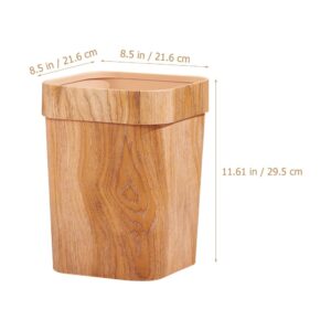 Ciieeo Imitation Wood Grain Trash Can Retro Square Wastebasket Decorative Storage Bins Small Plastic Trash Can Bathroom Garbage Can Flower Holder Bucket for Home Kitchen 12L