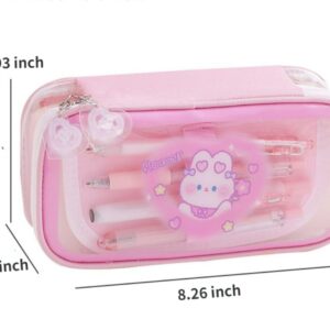 Cute Pencil Case Multilayer Large Capacity Pen Bag Rabbit Kawaii Pen Case Pencil Pouch Gift (Pink)