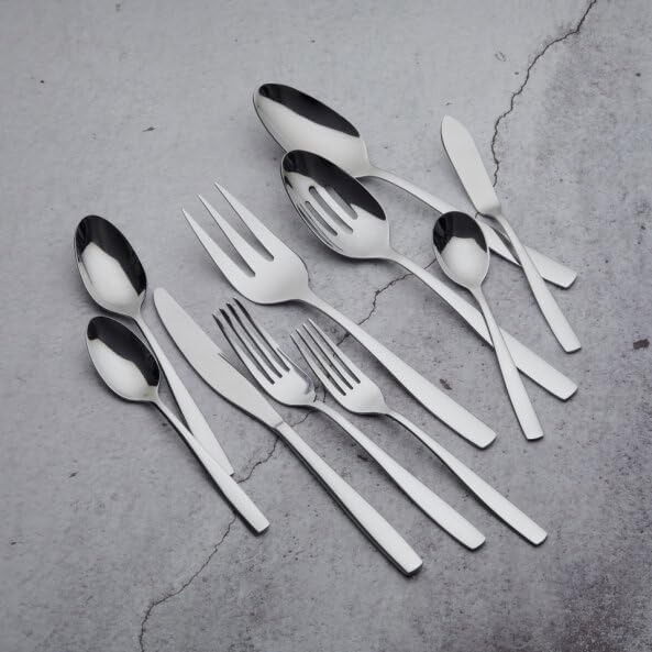 ORNATIVE - Eloise Flatware Set with Service for 8, Silverware Set Includes Knives, Forks & Spoons for Home, Kitchen & Restaurant, 18/0 Stainless Steel & Dishwasher Safe - 45 Pieces, Silver