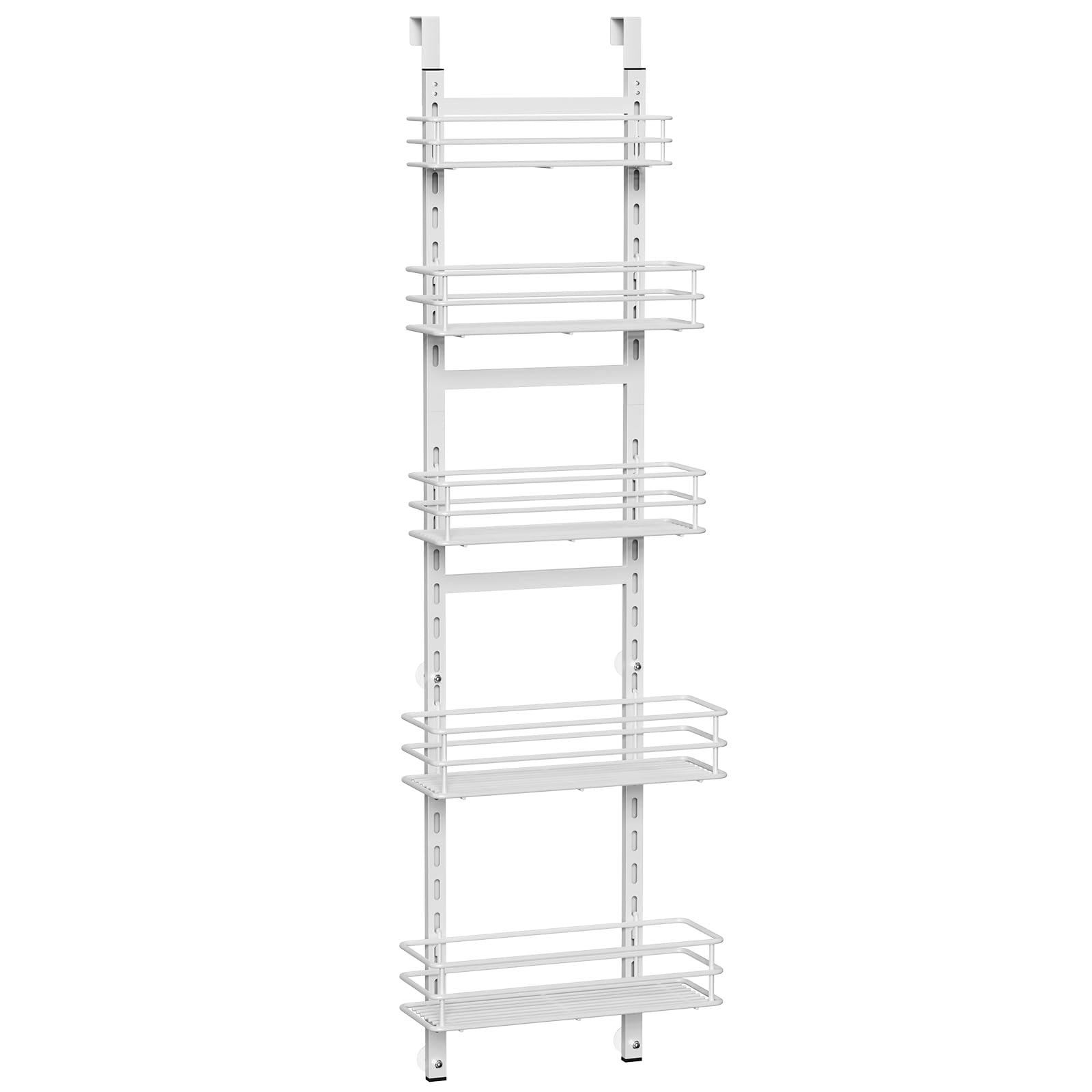 Purdaz Adjustable 5-Tier Over the Door Pantry Organizer, Spice Rack, Narrow Hanging Shelf for Kitchen Storage and Organization (White)