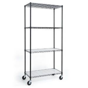 caphaus nsf commercial heavy duty adjustable wire shelving wheels, liners, leveling feet, storage metal shelf, basement garage shelving storage, utility wire rack storage shelving 36 x 18 x 76 4-tier