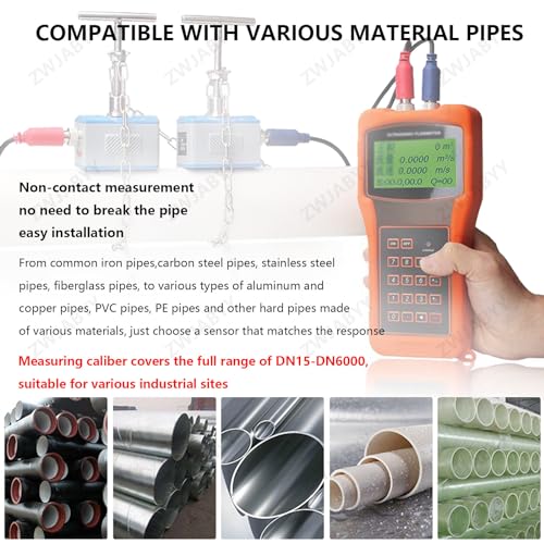 ZWJABYY Ultrasonic Flow Meter TUF-2000H Liquid Water Flow Control Meter Flowmeter Counter LCD Display,with TS-2/TM-1/TL-1 Clamp-on Transducers DN15-DN6000mm,DN50-DN700